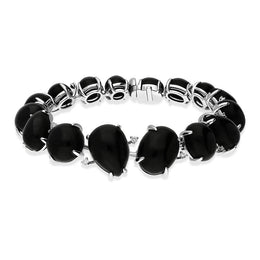 Whitby Jet Bracelet Organic Design Set With Diamonds 18ct White Gold. B887.