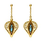 Yellow Gold Vermeil Turquoise Flore Filigree Drop Earrings E1781