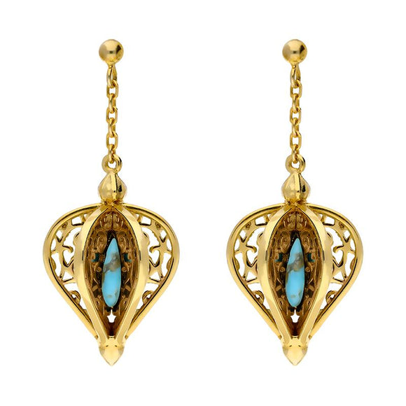 Yellow Gold Vermeil Turquoise Flore Filigree Drop Earrings E1781