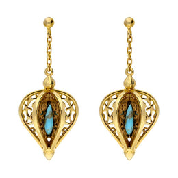 Yellow Gold Vermeil Turquoise Flore Filigree Drop Earrings E1781