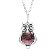 Sterling Silver Blue John Marcasite Small Owl Necklace