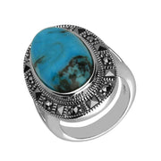 Silver Turquoise Marcasite Beaded Oval Ring R818