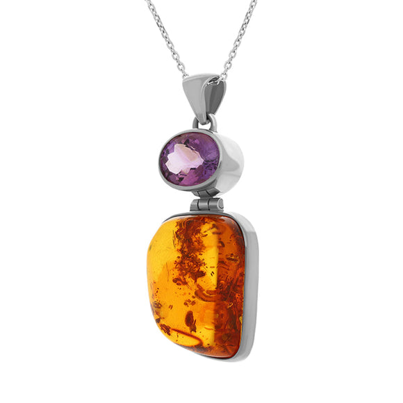 Sterling Silver Amber Amethyst Pendant Necklace D