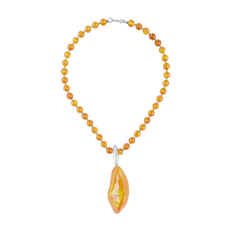 Sterling Silver Amber Beaded Pendant Necklace D 36.8.