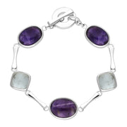 Sterling Silver Amethyst Aqua T-Bar Bracelet D, UNIBLETT.