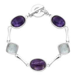 Sterling Silver Amethyst Aqua T-Bar Bracelet D, UNIBLETT.