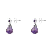 Sterling Silver Blue John Amethyst Pearl Flower Top Drop Earrings