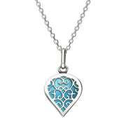Sterling Silver Turquoise Flore Filigree Small Heart Necklace. P3629.