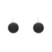 sterling-silver-Whitby-Jet-11mm-round-beaded-edge-screw-on-Earrings-E1367