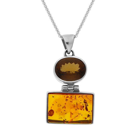 Sterling Silver Amber Beer Quartz Necklace D PUNQ0001426.