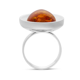 Sterling Silver Amber Concave Ring D