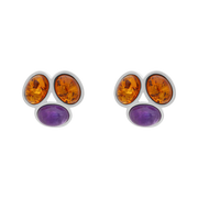 Sterling Silver Amber Moonstone Oval Stud Earrings, E571.