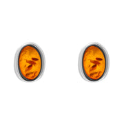 Sterling Silver Oval Amber Stud Earrings, E1740.