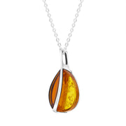 Sterling Silver Amber Split Leaf Pendant Necklace