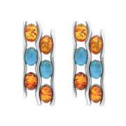 Sterling Silver Amber Turquoise Wavy Six Stone Stud Earrings E954