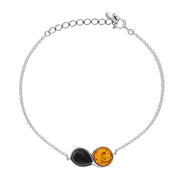 Sterling Silver Amber Whitby Jet Bracelet B1188