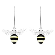 Sterling Silver Amber Whitby Jet Bee Small Hook Earrings, E2438.