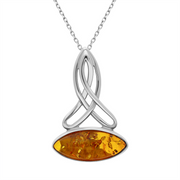 Sterling Silver Amber Wide Marquise Celtic Necklace, P1393.