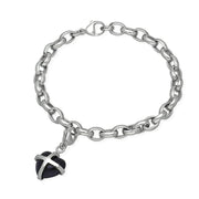 Sterling Silver Blue Goldstone Small Cross Heart Charm Bracelet, B1209