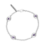 Sterling Silver Blue John Oval Fleur De Lis Detail Four Stone Bracelet, B798.