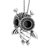 Sterling Silver Large Whitby Jet Owl Necklace