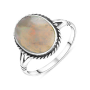 Sterling Silver Opal Rope Edge Ring, R009