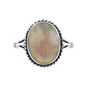 Sterling Silver Opal Rope Edge Ring