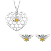 Sterling Silver Swarovski Crystal Enamel Bee In Beehive Two Piece Set, S229.