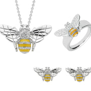 Sterling Silver Swarovski Crystal Enamel Bee Bee Three Piece Set, S228.