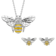 Sterling Silver Swarovski Crystal Enamel Bee Bee Two Piece Set, S227.