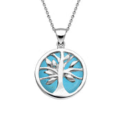 Sterling Silver Turquoise Small Round Tree of Life Necklace, P3547