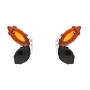 Sterling Silver Whitby Jet Amber Butterfly Stud Earrings, E2585.