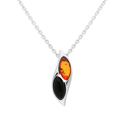 Sterling Silver Whitby Jet Amber Two Stone Wave Necklace, P2174.