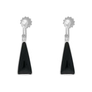 Sterling Silver Whitby Jet Long Triangle Clip On Drop Earrings, E1771.