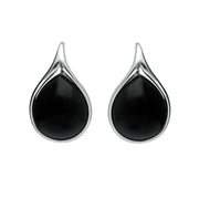 Sterling Silver Whitby Jet Open Edge Pear Drop Earrings E2536