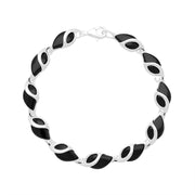 Sterling Silver Whitby Jet Open Top Leaf Bracelet