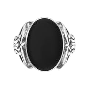 Sterling Silver Whitby Jet Oval Carved Side Ring