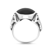 Sterling Silver Whitby Jet Oval Carved Side Ring