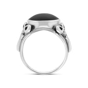 Sterling Silver Whitby Jet Oval Carved Side Ring