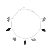 Sterling Silver Whitby Jet Petal Charm Bracelet B1189