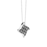 Sterling Silver Whitby Jet Reversible Gothic Filigree Square Pendant Necklace