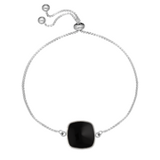 Sterling Silver Whitby Jet Square Cushion Adjustable Bracelet B1127